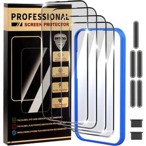 4 Pack for iPhone 14 Screen Protector, Military-Grade Shatterproof, 9H Hardness, Full Coverage Tempered Glass for iPhone 14-6.1 inch with Install Frame