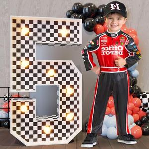 Marquee Numbers Race Car Birthday-Decorations: 3ft Large Fast One Party Decor Boy 5th 15th Big Light Up Cardboard Number 5