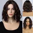 simkaylee Brown Highlight Wigs for Women 14 Inch Short Shoulder Length Middle Part Curly Wavy Bob Blonde Wig Natural Looking Synthetic Heat Resistant Fiber Wig for Daily Party Use
