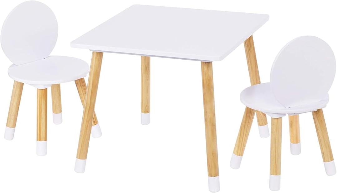 UTEX Kids Table with 2 Chairs Set for Toddlers, Boys, Girls, 3 Piece Kiddy Table and Chairs Set, White, Square Table With Round Chairs