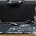 Everything Mary XXL Rolling Sewing Machine Case  Black & Floral Trim Wheeled Craft Bag  Spacious Organizer with 4 Wheels & Multiple Pockets for Sewing Supplies