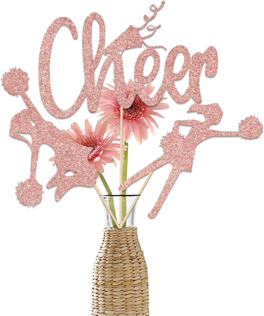 12 Pcs Rose Gold Cheerleading Centerpiece Sticks, Cheerleading Theme Birthday Decorations, Cheerleading Party Decorations, Cheer Team Baby Shower Wedding Party Supplies