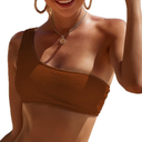 YIMISAN Women's One Shoulder Bikini Swimsuit Top Ribbed Padded Bathing Suit Bandeau Top, Size S