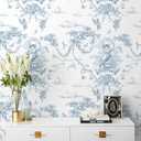 CiCiwind Peel and Stick Wallpaper Blue and White Toile Wallpaper Vintage Removable Waterproof Wall Paper for Bathroom Bedroom Living Room French Contact Paper for Cabinets Vinyl Rolls 17.3"×197"