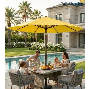 PatioKingdom 9FT Patio Outdoor Umbrella-UPF 50+ Sun Shade with Wind Vent, Push-Button Tilt & Smooth Crank Lift, Rust-Resistant Fiberglass Frame for Garden, Backyard,Yard (Yellow)