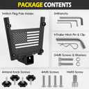Universal Dual Hitch Flag Pole Holder for 2 Inch Receivers, Heavy-Duty Iron Double Flag Mount with Trailer Hitch & License Plate Bracket, Compatible with Trucks, SUV, RV, Pickup, Camper