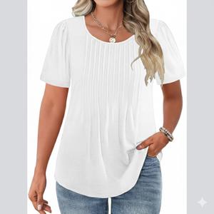 VISLILY Womens-Plus-Size-Summer-Tops Trendy Puff Short Sleeve T Shirts Cute Flowy Pleated Blouses Casual Crewneck Tunics Tee 2XL