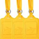 Teskyer Luggage Tags, 3 Pack Premium PU Leather Luggage Tags for Suitcases, Privacy Protection Travel Bag Tags, Yellow (Yellow)