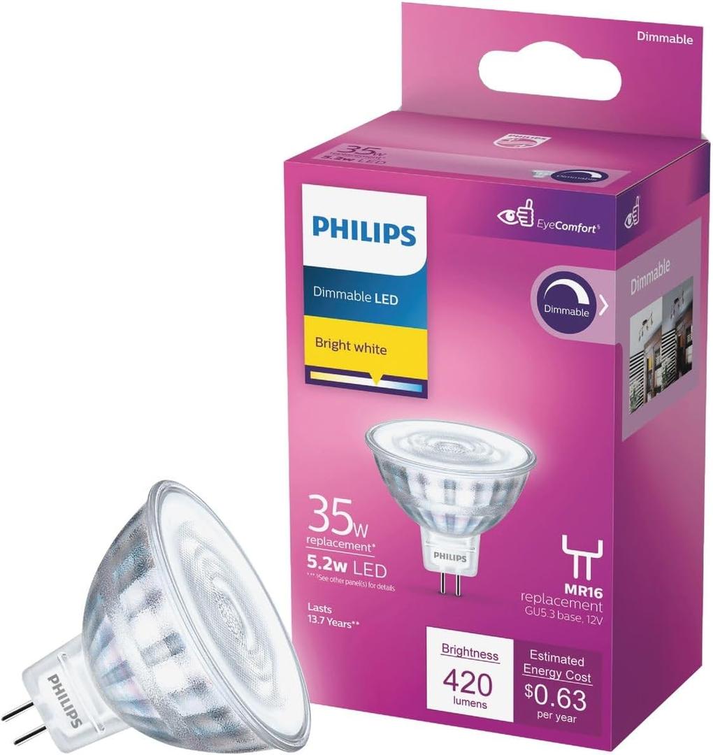 Philips 35W Equivalent Bright White MR16 GU5.3 Base LED Spotlight Light Bulb - 1 Each
