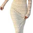 Floerns Women's Sexy Off The Shoulder Maxi Dress Lace Long Sleeve Bodycon Wedding Mesh Dresses Size XS