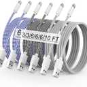 Pack of 5, iPhone Charger 6Pack(3/3/6/6/6/10FT) Apple MFi Certified Fast Charging Lightning Cable iPhone Charger Cord Nylon Braided for iPhone 14 13/12/11 Pro Max/XS MAX/XR/XS/X/8/7/Plus/6S iPad and More