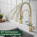 Antique High Arc Classical Single Handle Spring Kitchen Faucet with Pull Down Sprayer, Swiveling Commercial Kitchen Sink Faucets for Farmhouse, Vintage Sink Faucet, Brushed Gold