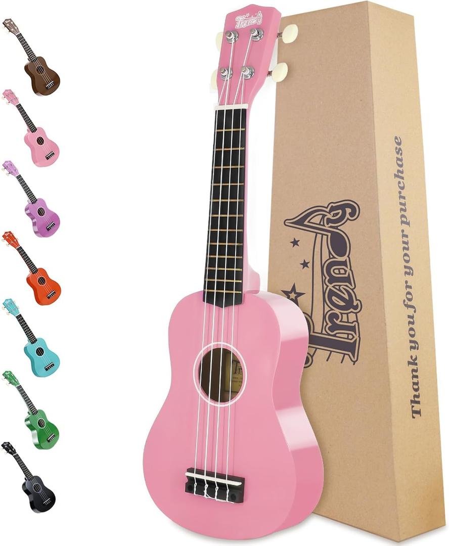 Trendy Soprano Ukulele for Beginners 21 Inch Hawaiian Wood Ukelele for Adult Student Starter (Pink)