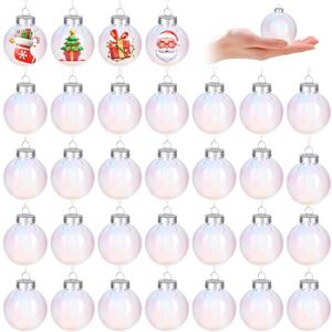 Aneco 60 Pcs Christmas Iridescent Ornaments Balls, 2.4 Inch Plastic Clear Ball with Fishing Line, Hanging Fillable Balls Ornament for Crafts DIY Xmas Tree Decor