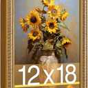 2 x 12x18 Picture Frame, HD Real Glass 12x18 Vintage Photo Frame, 12 by 18 Poster Frame with Gold Border Horizontal & Vertical Display for Tabletop or Wall Decor (1 Pack)