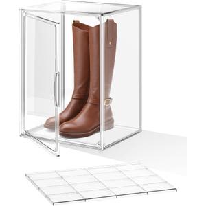 XXX-Large Clear Stackable Acrylic Display with Lid & Magnetic Door - 2-Tier Adjustable Shoe Box Case 11.8'' X 9.8'' X 15.7''Organizer for Boot, Sneakers, Collectibles, Figures, Purses | 1-Pack