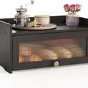 Bread Box for Kitchen Countertop, Large Bread Container Storage, Wooden Farmhouse Bread Box with Window Bread Holder (Vintage Black)