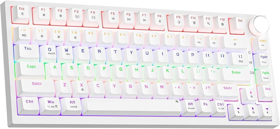 Newmen GM326 75% Percent Mechanical Keyboard,Wired Mini Backlit Hot Swappable Gaming Mechanical Keyboard with Knob,82 Keys Anti-Ghosting Compact White Gaming Keyboard for PC Win Mac,Red Switch