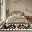 Tijuboni Western Rugs for Living Room Non Slip, Southwestern Area Rugs for Dining Room Kitchen Bedroom Nursery, Washable Rubber Backing, 8x10 Aztec Black-White-Brown
