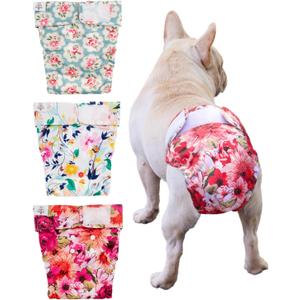 CuteBone Washable Dog Diapers Female No Tail Hole 3 Pack Reusable Doggie Period Training Pants for Docked-Tail Frenchie French Bulldog Boston Terrier Without Tail WWD02M