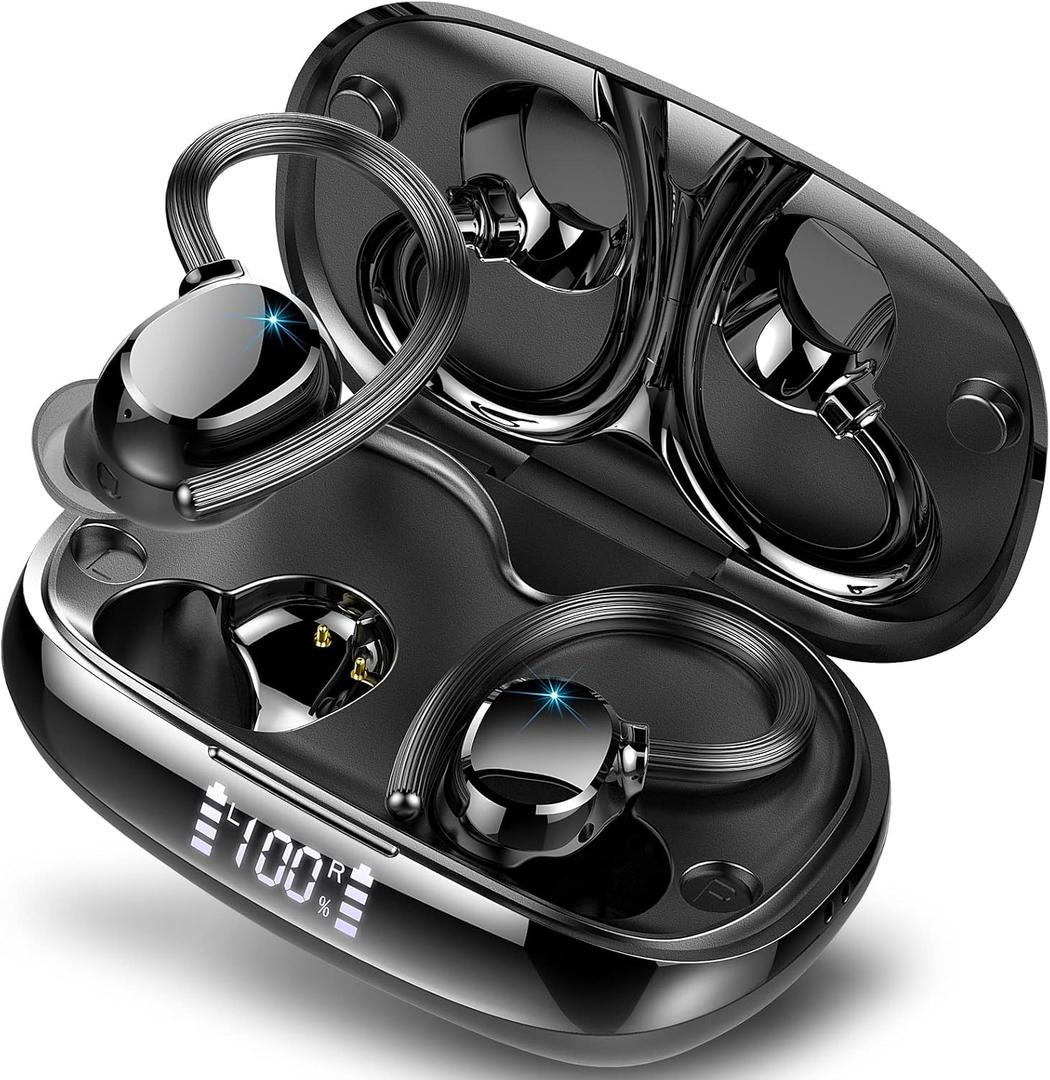 Wireless Earbuds for Small Ear, HiFi Stereo Sport Bluetooth 5.3 Headphones with Earhooks, 48H Deep Bass Ear Buds with LED Display, Noise Cancelling, IP7 Waterproof Earphones Built-in Mic for Running