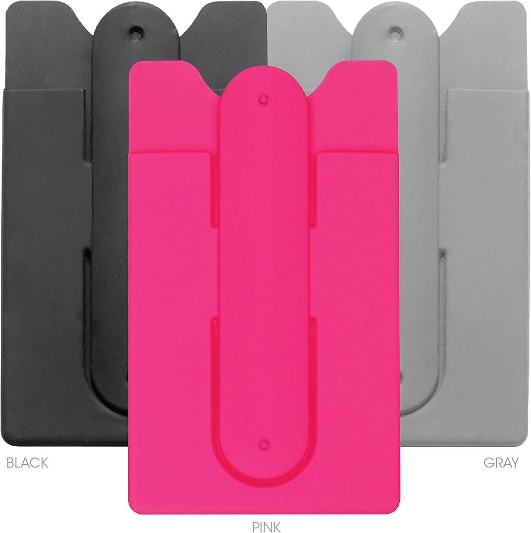 USA Merchant | Cell Phone Wallet with Stand by Cellessentials: (for Credit Card & Id) iPhone, Android & Most Smartphones | 3 Pc Pack - Black, Grey & Pink