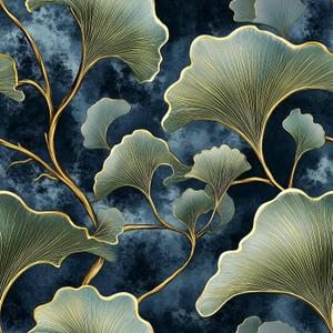 Ginkgo Leaves Peel and Stick Wallpaper, Modern Gold and Navy Wallpaper, Self Adhesive Vinyl Wall Paper for DIY Home Decor, 17.7in x 118in