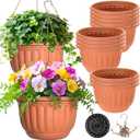 12 Sets Hanging Planters for Indoor and Outdoor Plants Self Watering Hanging Basket Flower Pots Plastic Plant Pots with Drainage Hole and Absorbing Tray(Terracotta,12 Inch), One Piece is Broken