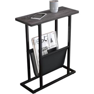 Yusong Narrow Side Table for Small Spaces, Small End Table with Magazine Holder, Skinny Slim Little Thin Table for Living Room, Bedroom, Sofa, Grey Oak (16.5"W)