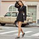 BEAU TODAY Flat Sandals for Women, Fashion Strappy Sandal Comfortable Arch Support, Open Toe Beach Dressy Leather Summer Platform Sandals (8.5, Black-1)