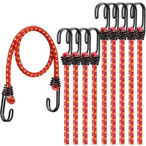 24" Elastic Bungee Cords with Hooks: 10 Pcs Bungee Cords Heavy Duty Outdoor, Bungie Cord Bundle Assortment with Metal Hook, Bungee Straps for Kayaking, Camping, Garage Storage