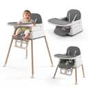 3-in-1 Convertible Baby High Chair with Adjustable Feeding Tray, 5 Point Harness, Footrest - Portable, Gray