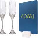 Wedding Champagne Flutes Toasting Glasses, Silver 7oz Toasting Flute Pair Crystal Metal Base with Sparkling Crystals for Wedding Anniversary Party Birthday Banquet and Gift for Bride Groom Giftboxed