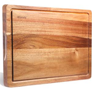 Wood Cutting Boards for Kitchen, 17 x 12 Inch Acacia Wooden Cutting Board, Winnsty Large Wood Chopping Board with Juice Groove and Handles Heavy Duty Charcuterie Board (Large)