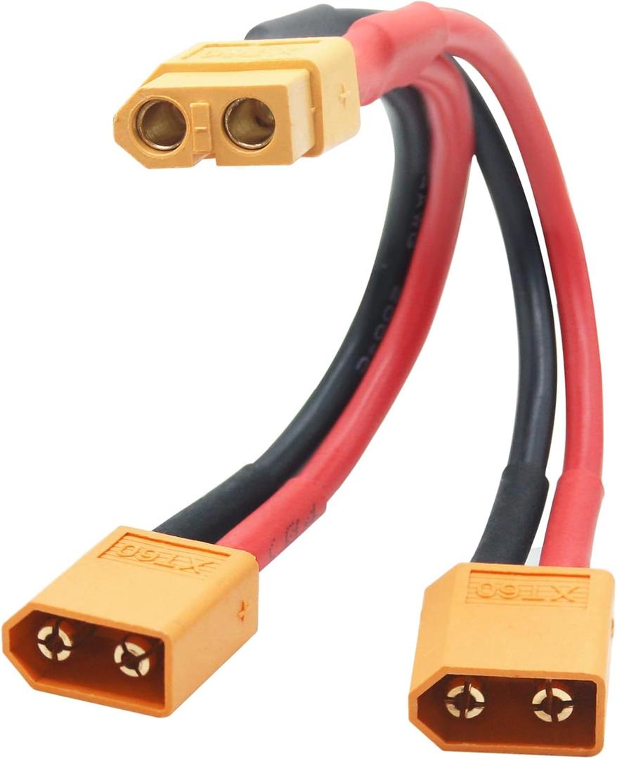 Short XT60 Parallel Battery Connector Cable,14AWG 1 Female to 2 Male Y Splitter Adapter Cable,10cm/3.93inch for RC Multicopter Quadcopter
