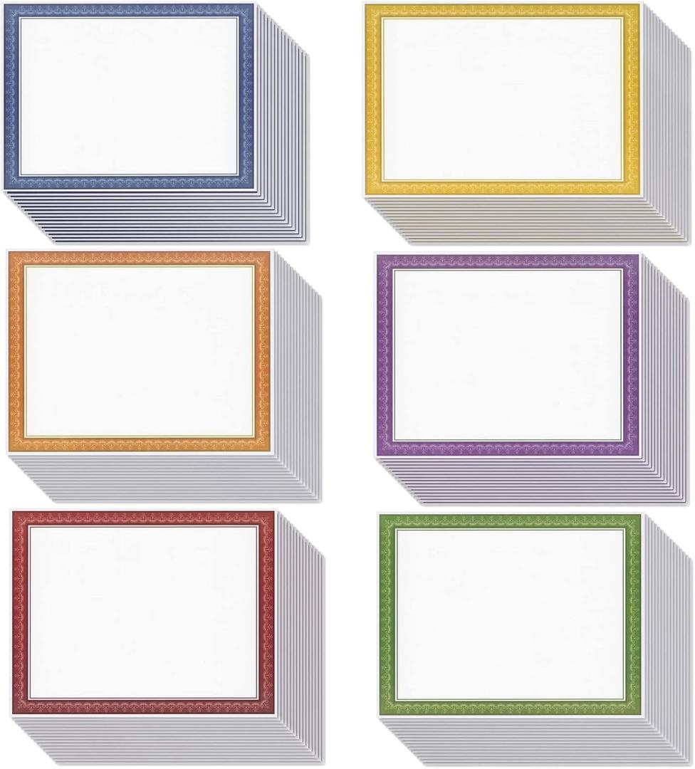 Best Paper Greetings 96 Sheets Certificate Paper for Printing - Customizable Blank Cardstock with Colored Borders for Graduation Diploma, Achievement Awards, Documents (8.5 x 11 in, 6 Assorted Colors)
