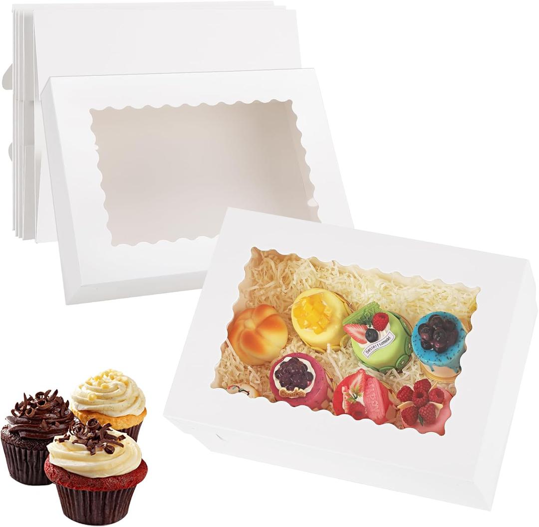 12 Sets 14x10x4 Inch White Bakery Boxes Half Sheet Cake Boxes with Window, Large Treat Boxes for Pastry Baking Cake Donuts Cupcake Pie Packaging