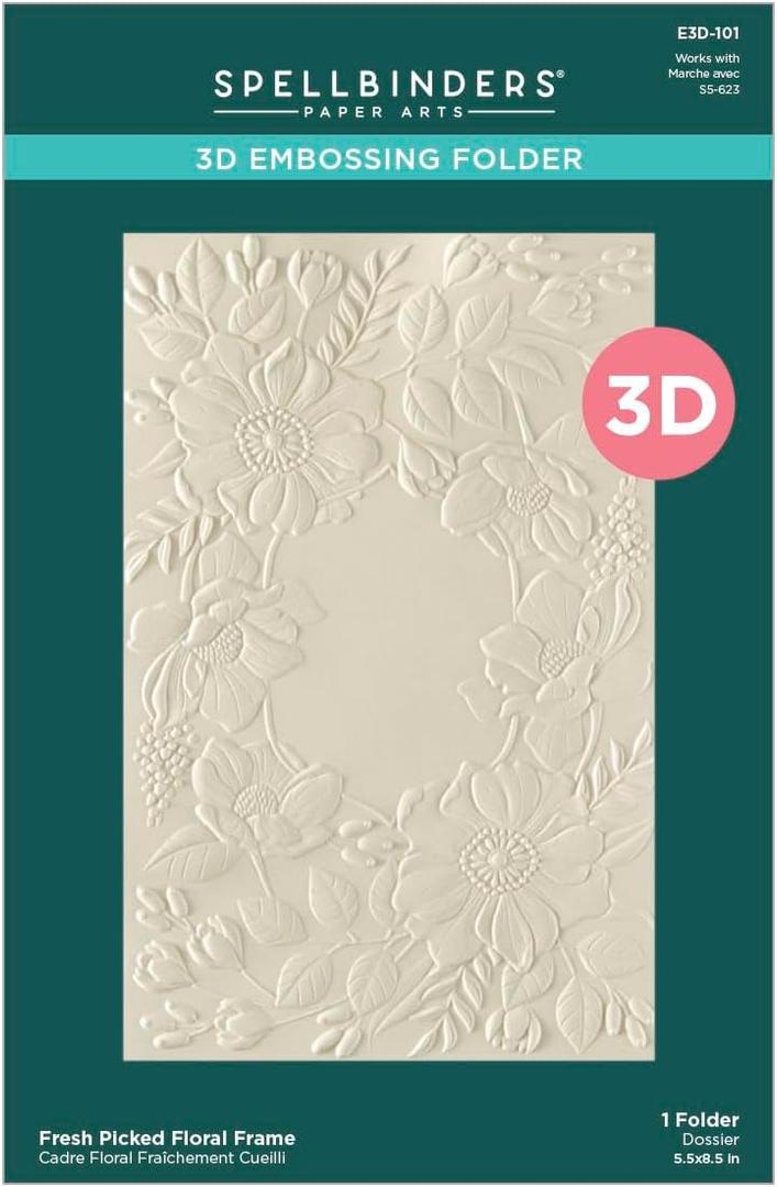 Spellbinders E3D-101 Fresh Picked Floral Frame 3D Embossing Folder from The Woodland Tales Collection