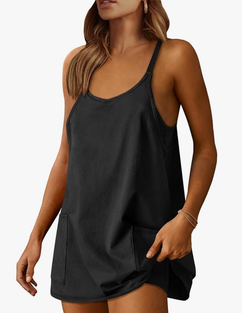 ANRABESS Women Athletic Dress Summer Tennis Workout Active Sports Mini Romper Dress Built in Shorts Travel Vacation Clothes, L
