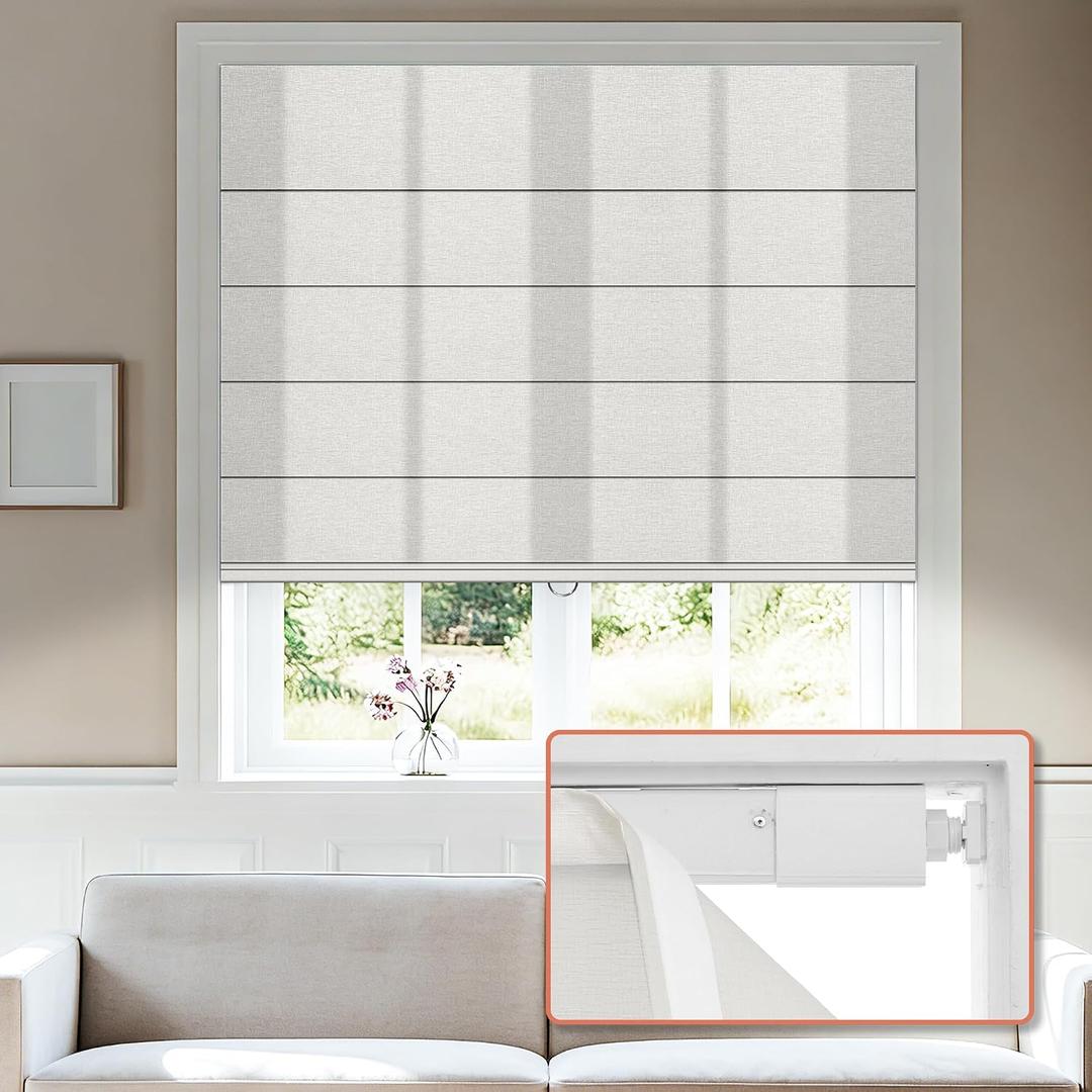 No Tools No Drill Light Filtering Roman Shades, White, 30"W × 64"H
Cordless Roman Blinds for Windows, Room Darkening Window Shades, Smooth Push & Pull, Easy to Install
