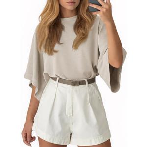 Tankaneo Womens Oversized Batwing Short Sleeve T Shirts Summer Casual Round Neck Tunic Tops Loose Fit Basic Tees Khaki (XXL)