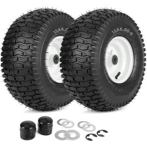 15x6.00-6 Rubber Lawn Mower Tire and Wheel, 2 Pcs Replacement 15x6-6nhs Riding Mowers Lawn Tire and Wheel with Bearing Bore 3/4" & 5/8", 3" Centered Hub