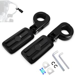 1.25" (32mm) Adjustable Highway Foot Pegs w/Mounting P-Clamps for Harley Davidson Touring Street Glide/Road Glide/Electra Glide/Road King Motorcycle with 1-1/4" Crash Bar,BLACK#2