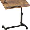 Overbed Bedside Desk Mobile Rolling Laptop Stand Tilting Overbed Table with Wheels Height Adjustable Tray Table for Laptop Bed Sofa Side Table (Rustic Brown)