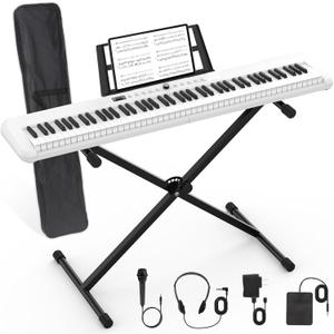 88 Key Piano Keyboard, Semi Weighted Electronic Digital Piano with Music Stand, Power Supply, Sustain Pedal, Bluetooth, Stand, MIDI, for Beginner Professional at Home, Stage (White)