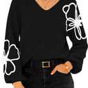 Pink Queen Women's Pullover Sweaters 2025 Knit Floral V Neck Tunic Pullover Long Sleeve Oversized Fall Casual Sweater (X-Large, Black)