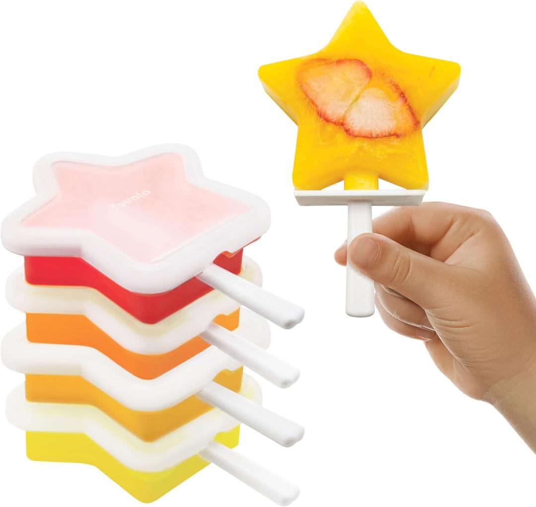 Tovolo Silicone Popsicle Molds with Sticks (4-Pack, Star) - Reusable Ice Pop Molds for Homemade Flavored Ice Pops & Frozen Snacks - Stackable Popsicle Maker with Lid, Dishwasher Safe & BPA-Free
