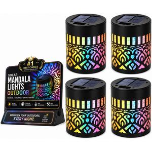 4pc Mosaic Solar Lights Decorative Balcony Disk Garden Mandala Solar Mandala Lights Outdoor Wall Metal Magical Holographic Rainbow Patio Lights Solar Powered 2026 New Projection Seven-Color Changing