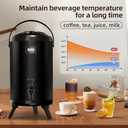Insulated Beverage Dispenser - Thermal Hot and Cold Tea Dispenser - Stainless Steel 12L/3.2Gal with Spigot for Hot Coffee & Tea, Cold Milk & Juice - Black