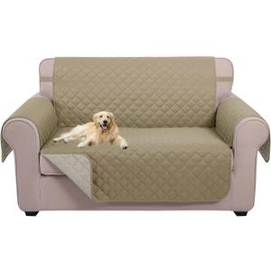 U-NICE HOME Loveseat Sofa Cover Reversible Couch Cover for Dogs with Elastic Straps Water Resistant Furniture Protector for Pets Couch Cover for 2 Cushion Couch (Loveseat, Light Camel/Beige)